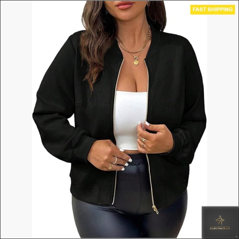 Faux Suede Bomber Jacket Plus Size Zip Up Casual Outerwear Y2K Retro
